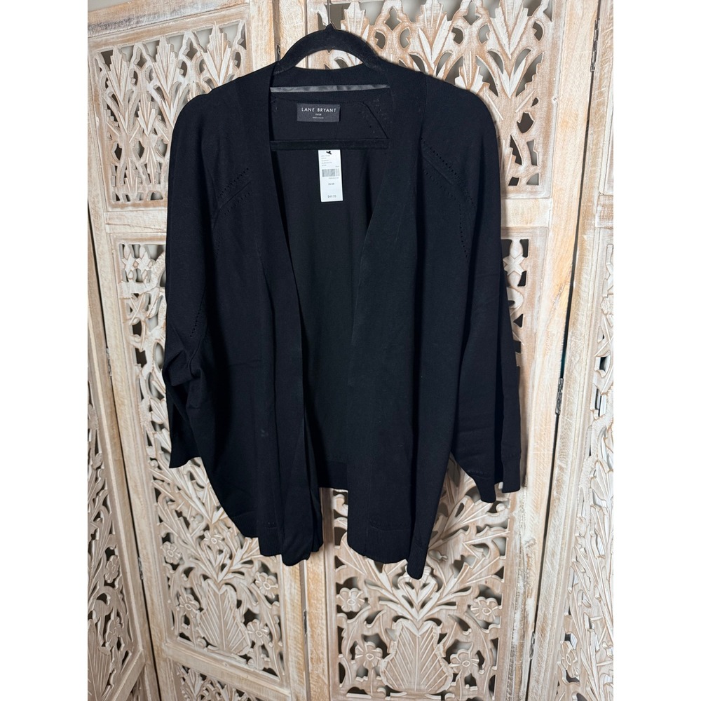 Lane Bryant Black Open Front Pointelle Cardigan Sweater 26/28 NWT 1144933